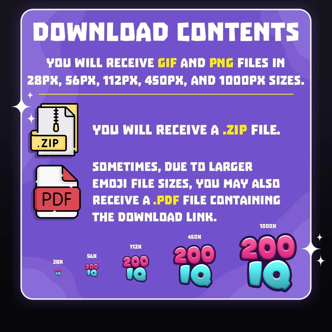 Purple download information graphic listing GIF and PNG formats, file sizes and instructions for accessing the files.